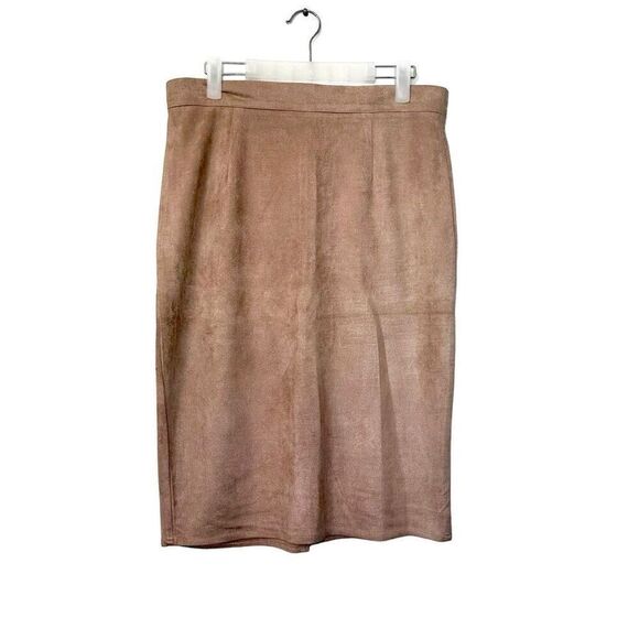 Missguided Berryana Back Zip Faux Suede Midi Pencil Skirt Mauve Size 10 - Picture 1 of 5